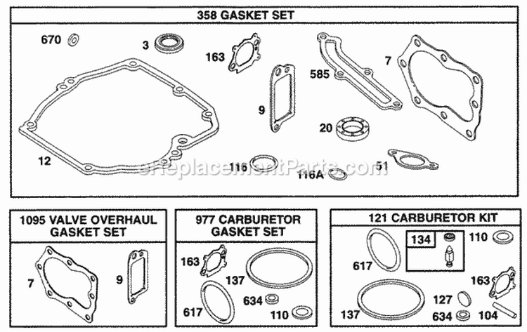 Gasket Sets Diagram and Parts List for 12M802-0650-01  Briggs and Stratton Engine